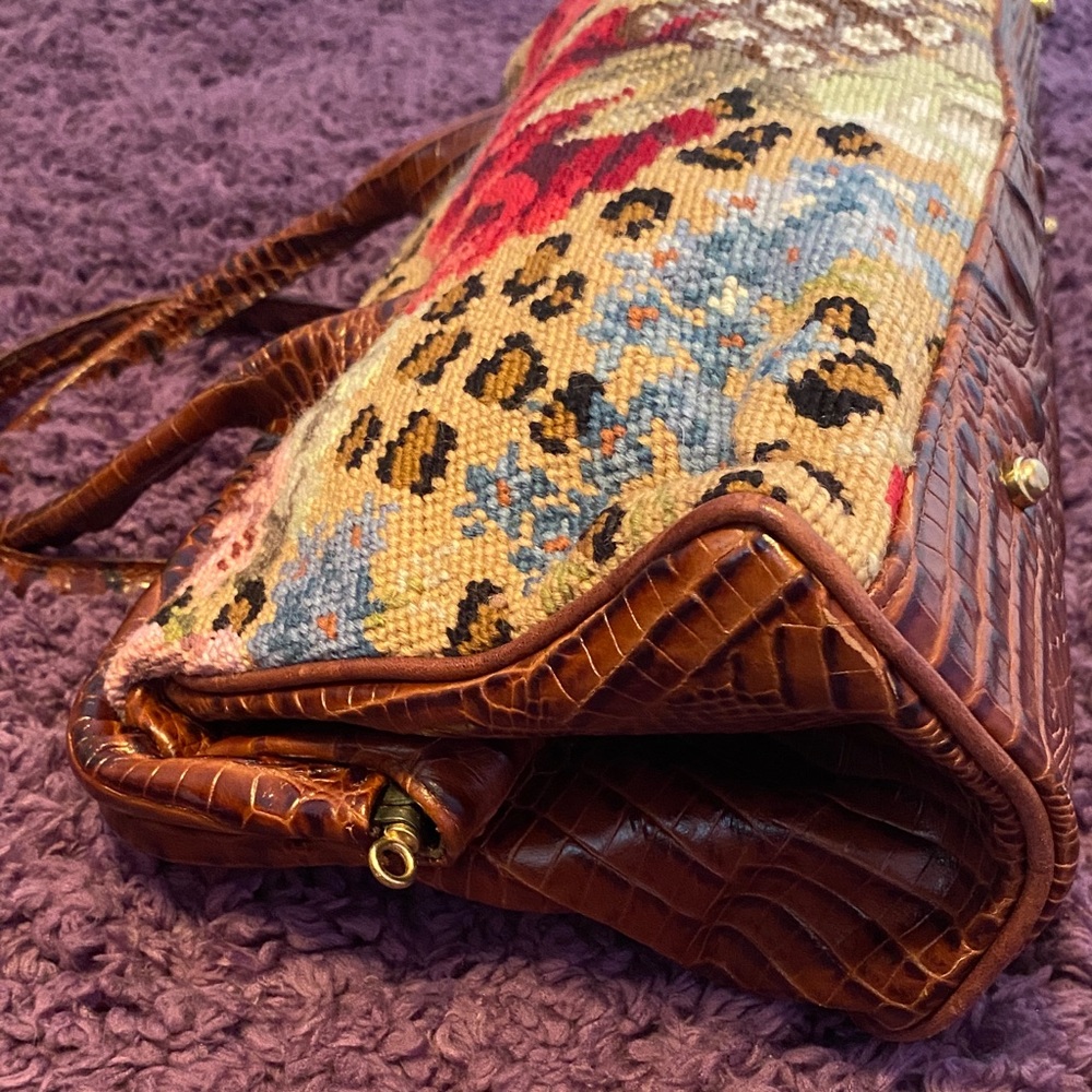 Clever Carriage Co. Floral Needlepoint Doctor Satchel, Croco Embossed Leather - Picture 4 of 16